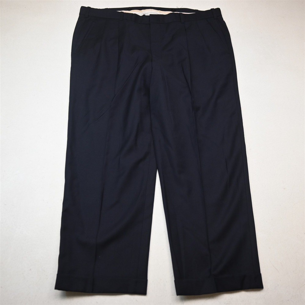 Vtg Bespoke 40x28 Navy Blue Wool Pleated Cuffed Classic Dress Mens Pants